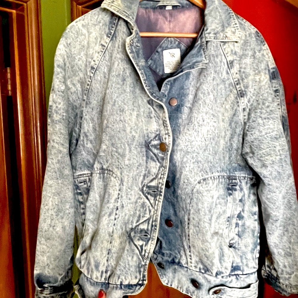 Vintage acid wash denim bomber jacket 80s 90s